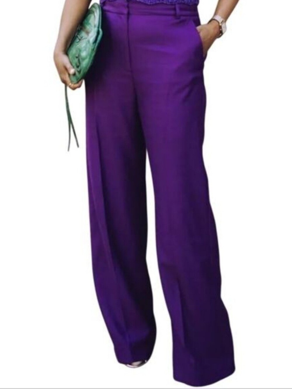 Sezane Giovanni Trousers Viscose Pants Wide Leg High Waisted Purple 8